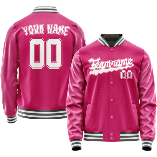 Custom Pink White Solid Color Varsity Letterman Jacket