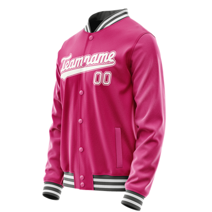 Custom Pink White Solid Color Varsity Letterman Jacket