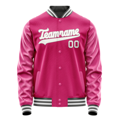 Custom Pink Gray Solid Color Varsity Letterman Jacket