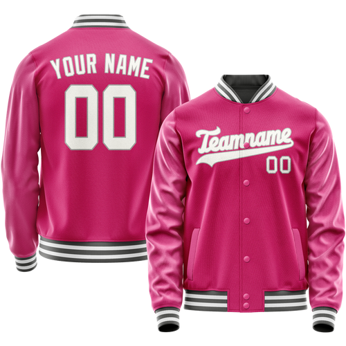 Custom Pink Gray Solid Color Varsity Letterman Jacket
