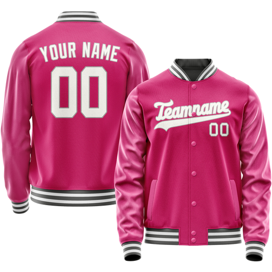 Custom Pink Gray Solid Color Varsity Letterman Jacket