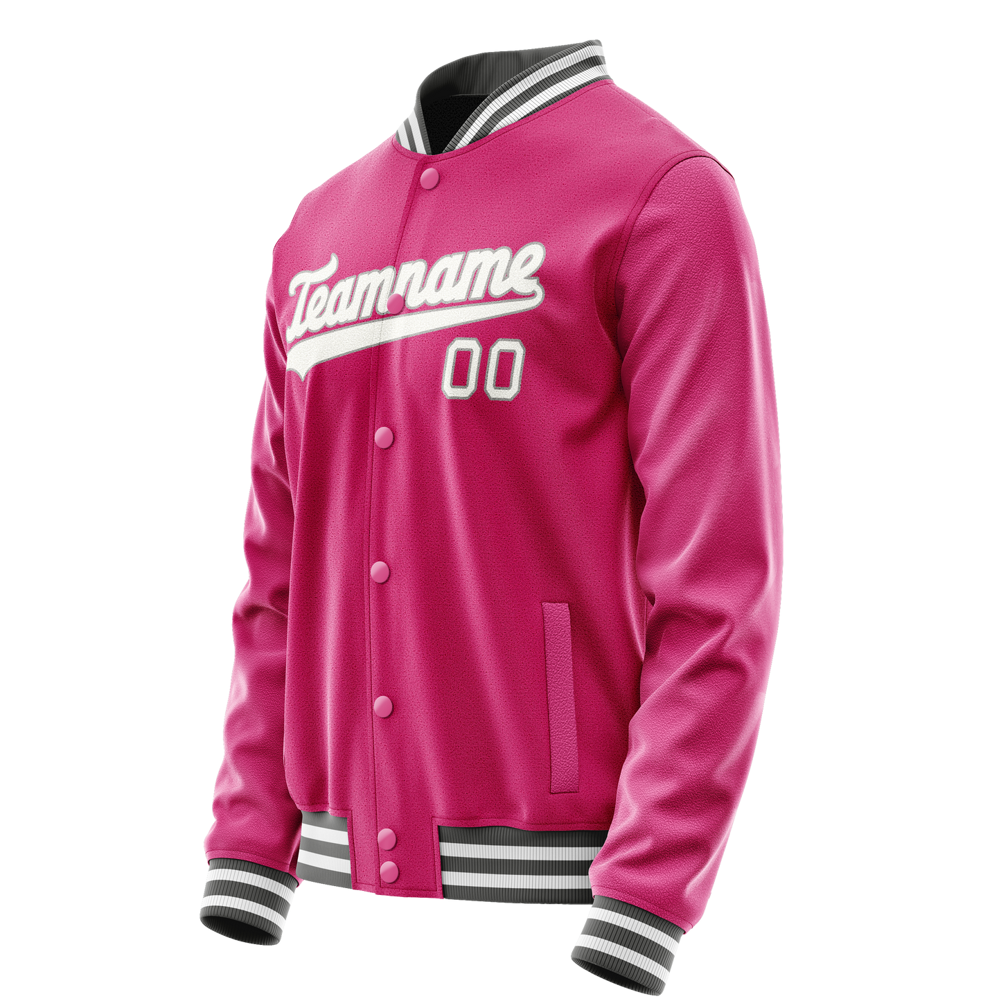 Custom Pink Gray Solid Color Varsity Letterman Jacket