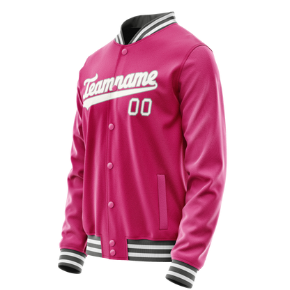 Custom Pink Gray Solid Color Varsity Letterman Jacket