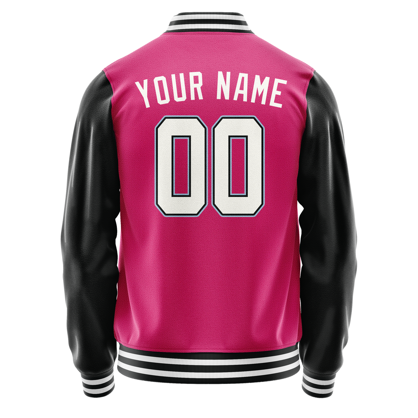 Custom Pink Black Solid Color Varsity Letterman Jacket