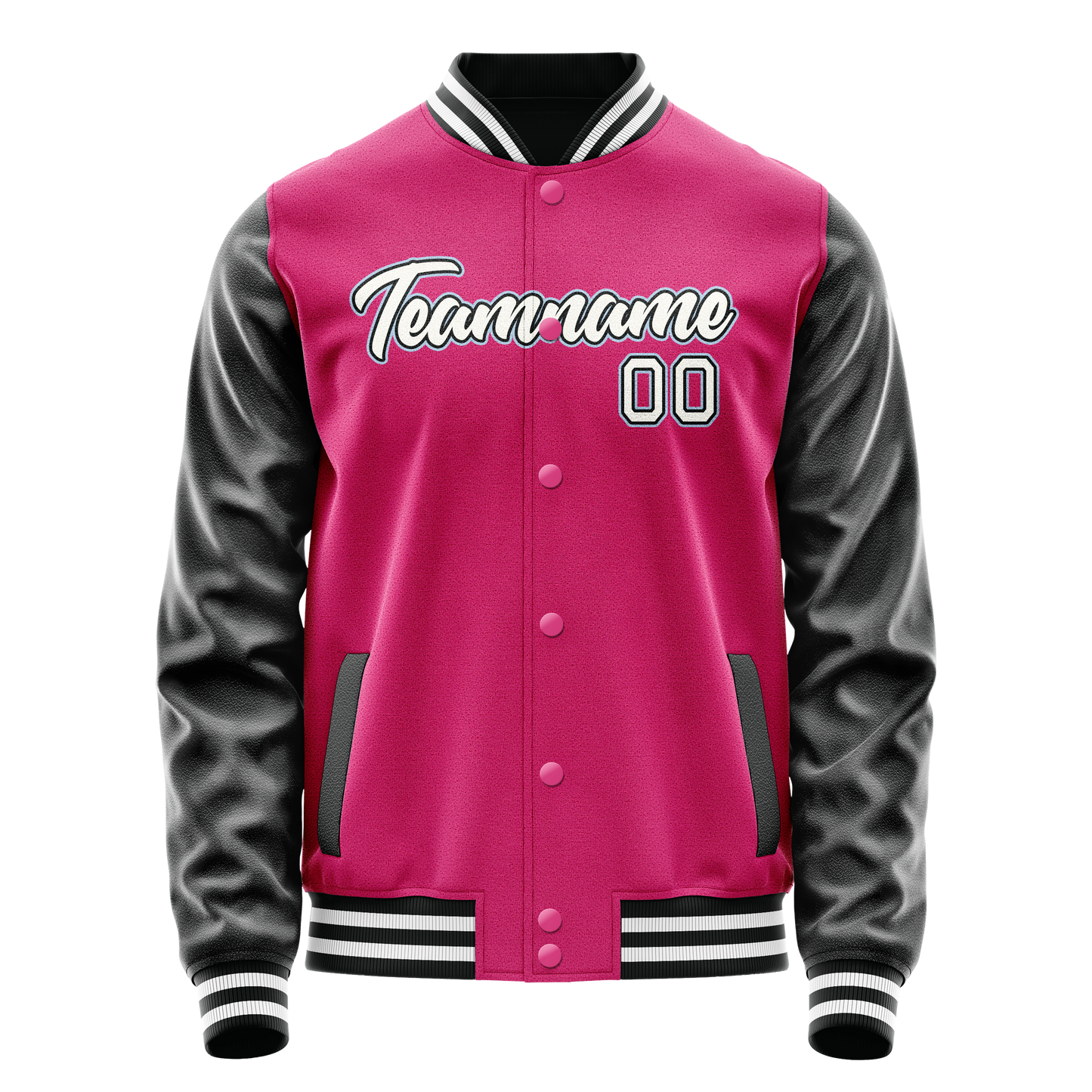 Custom Pink Black Solid Color Varsity Letterman Jacket