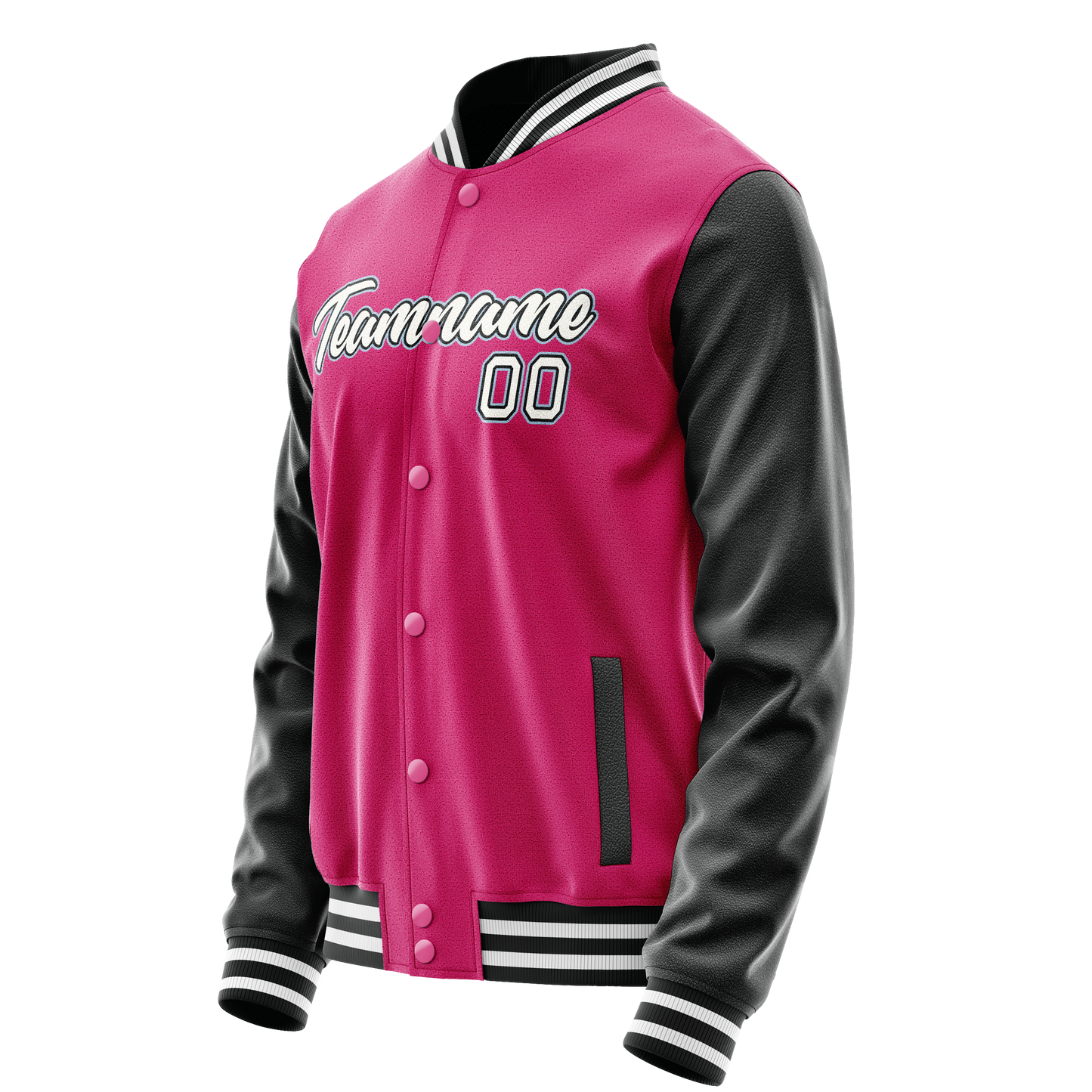 Custom Pink Black Solid Color Varsity Letterman Jacket