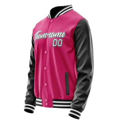 Custom Pink Black Solid Color Varsity Letterman Jacket