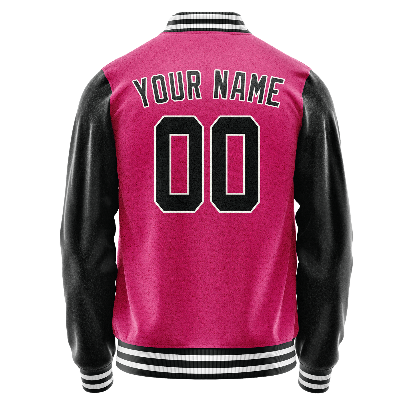 Custom Pink Black Solid Color Varsity Letterman Jacket