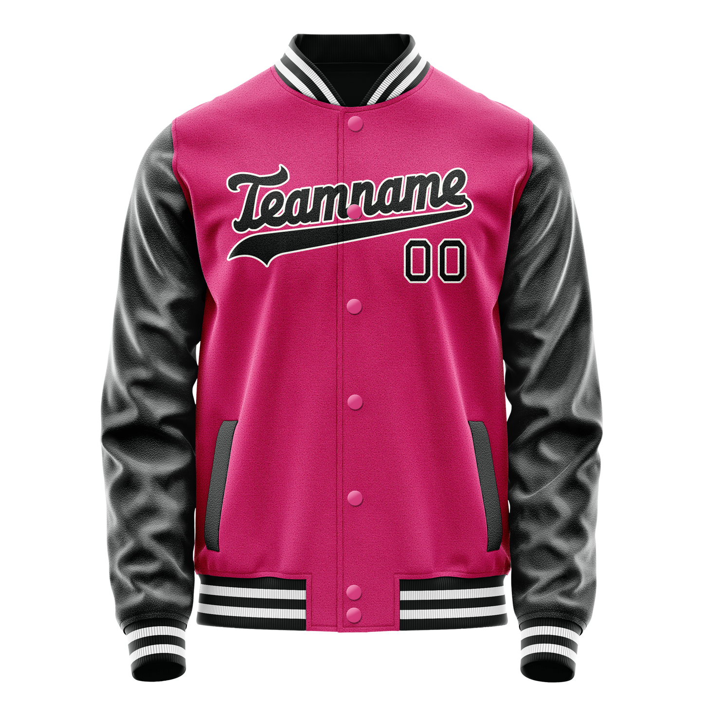 Custom Pink Black Solid Color Varsity Letterman Jacket