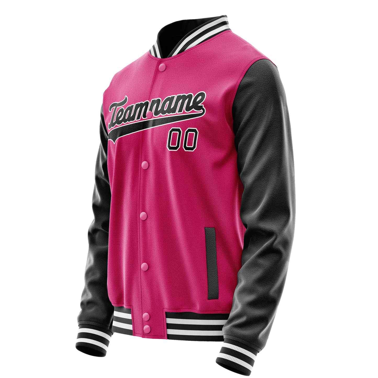 Custom Pink Black Solid Color Varsity Letterman Jacket