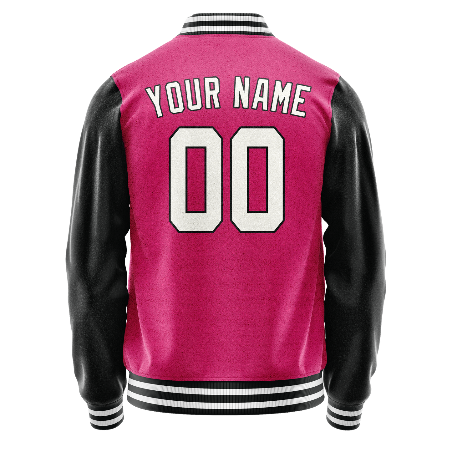 Custom Pink Black Solid Color Varsity Letterman Jacket