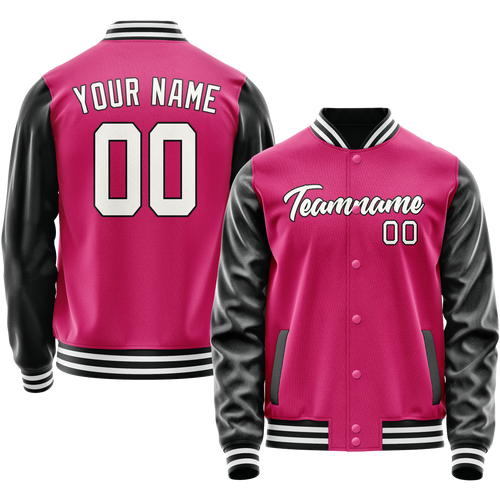 Custom Pink Black Solid Color Varsity Letterman Jacket