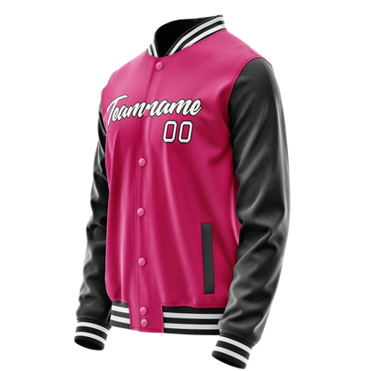 Custom Pink Black Solid Color Varsity Letterman Jacket