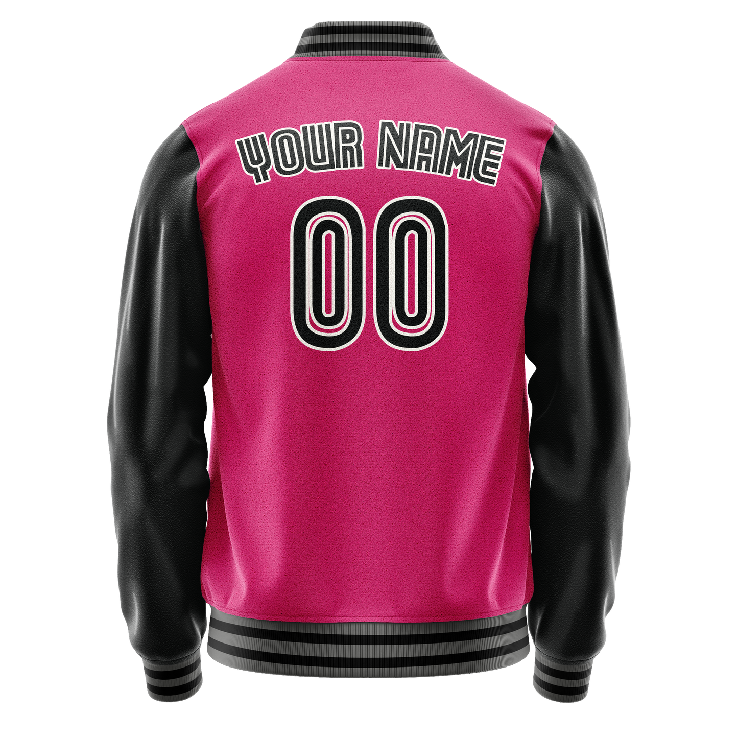 Custom Pink Black Solid Color Varsity Letterman Jacket