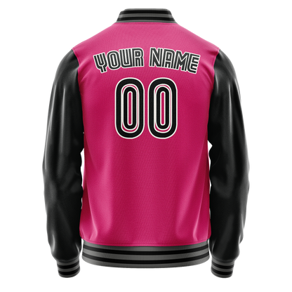 Custom Pink Black Solid Color Varsity Letterman Jacket