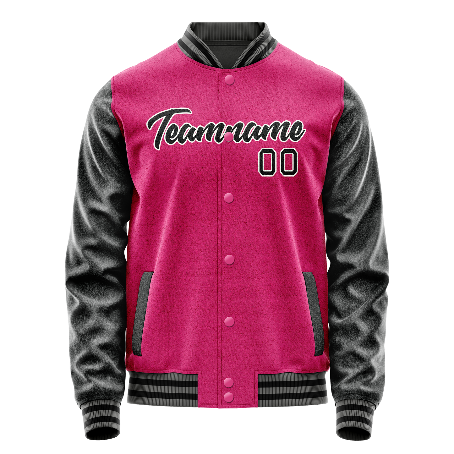 Custom Pink Black Solid Color Varsity Letterman Jacket
