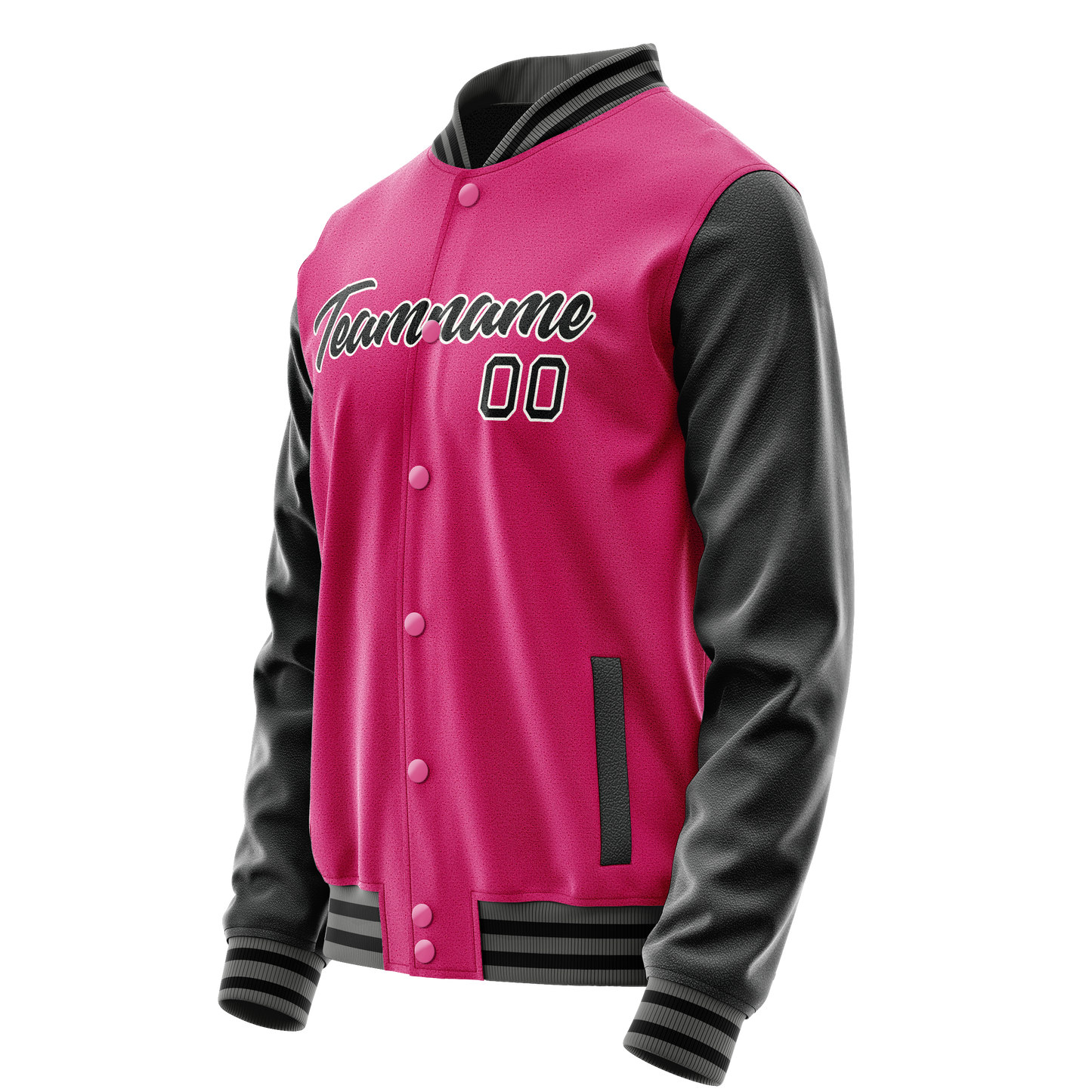 Custom Pink Black Solid Color Varsity Letterman Jacket