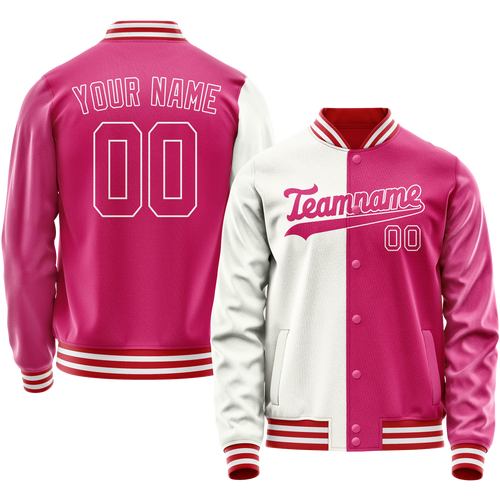 Custom Pink White Split Varsity Letterman Jacket
