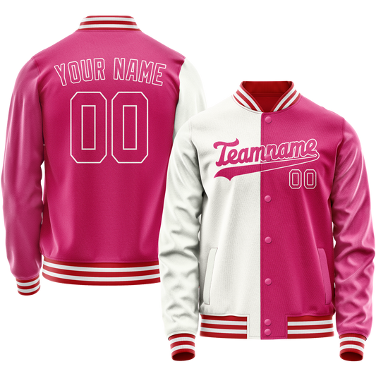 Custom Pink White Split Varsity Letterman Jacket
