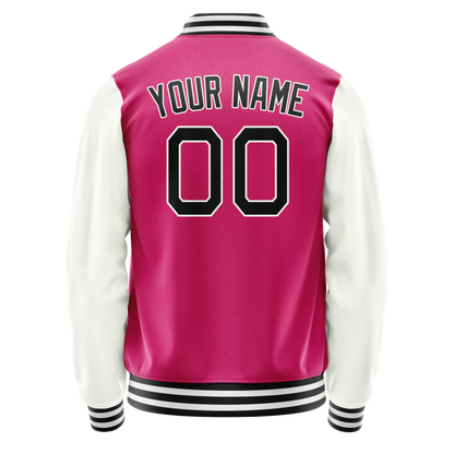 Custom Pink White Solid Color Varsity Letterman Jacket