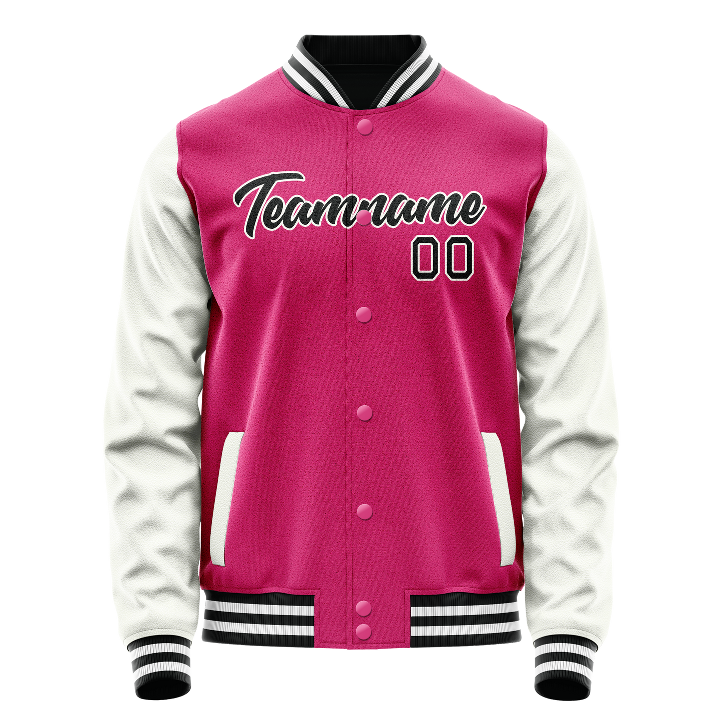 Custom Pink White Solid Color Varsity Letterman Jacket