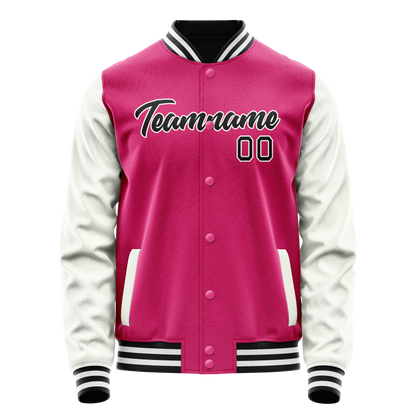 Custom Pink White Solid Color Varsity Letterman Jacket