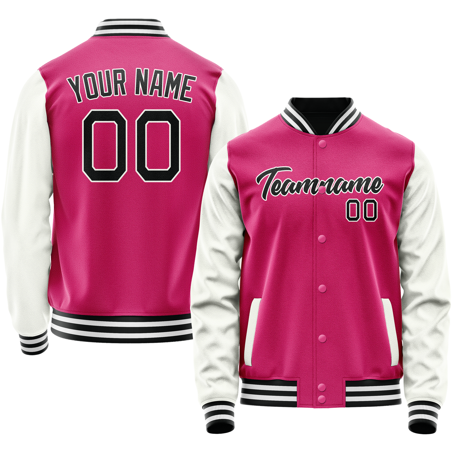 Custom Pink White Solid Color Varsity Letterman Jacket
