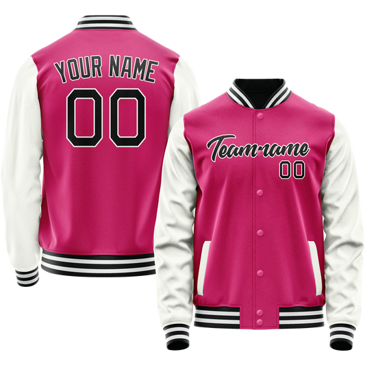 Custom Pink White Solid Color Varsity Letterman Jacket