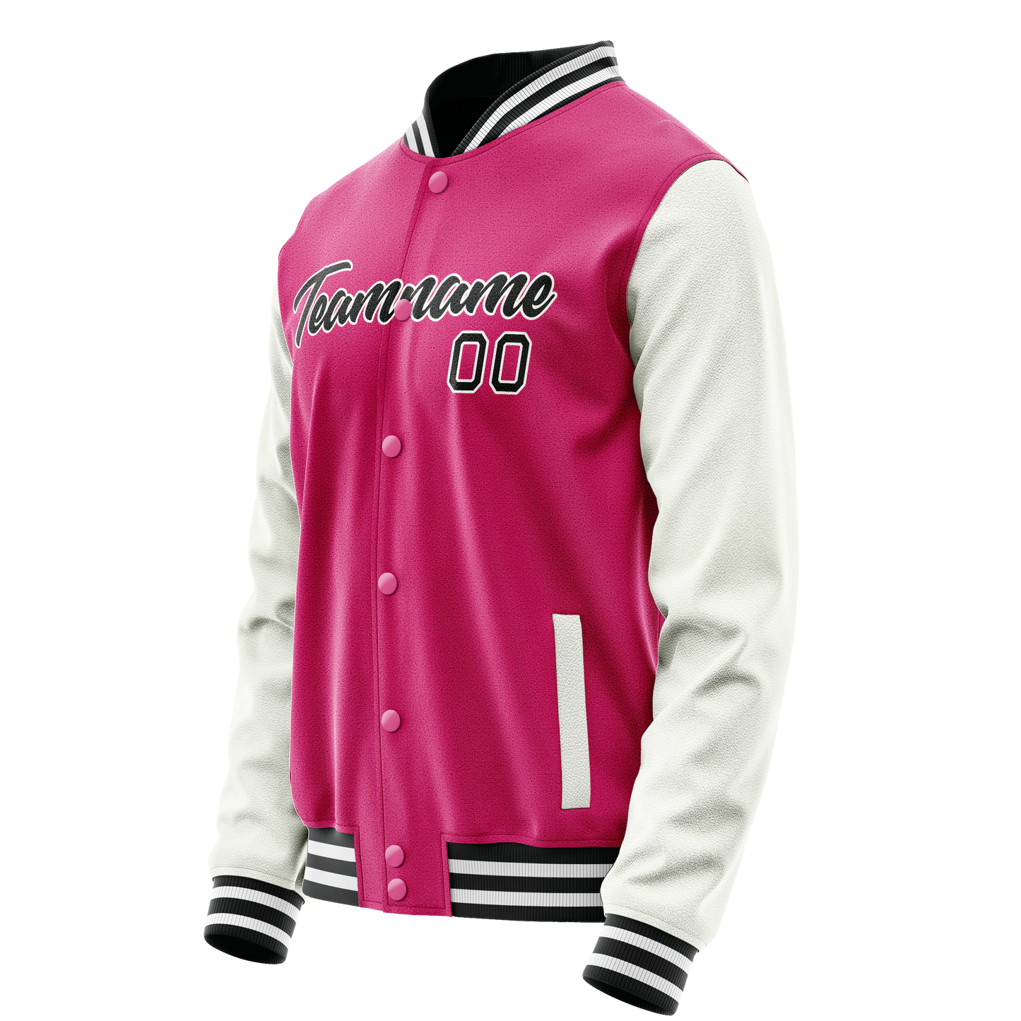 Custom Pink White Solid Color Varsity Letterman Jacket