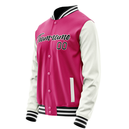 Custom Pink White Solid Color Varsity Letterman Jacket