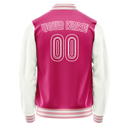 Custom Pink White Solid Color Varsity Letterman Jacket