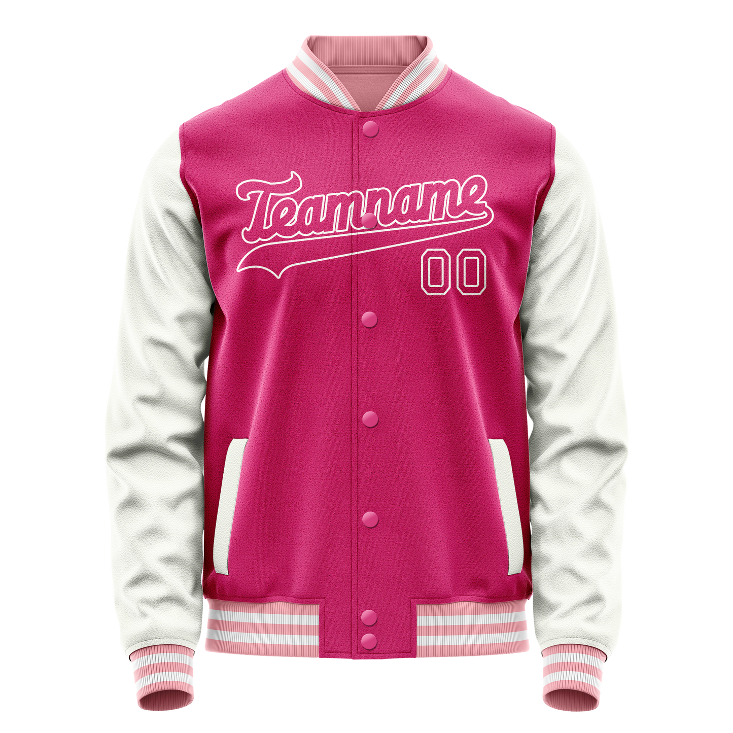 Custom Pink White Solid Color Varsity Letterman Jacket