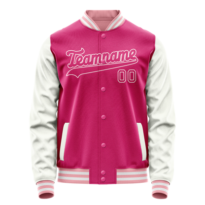 Custom Pink White Solid Color Varsity Letterman Jacket