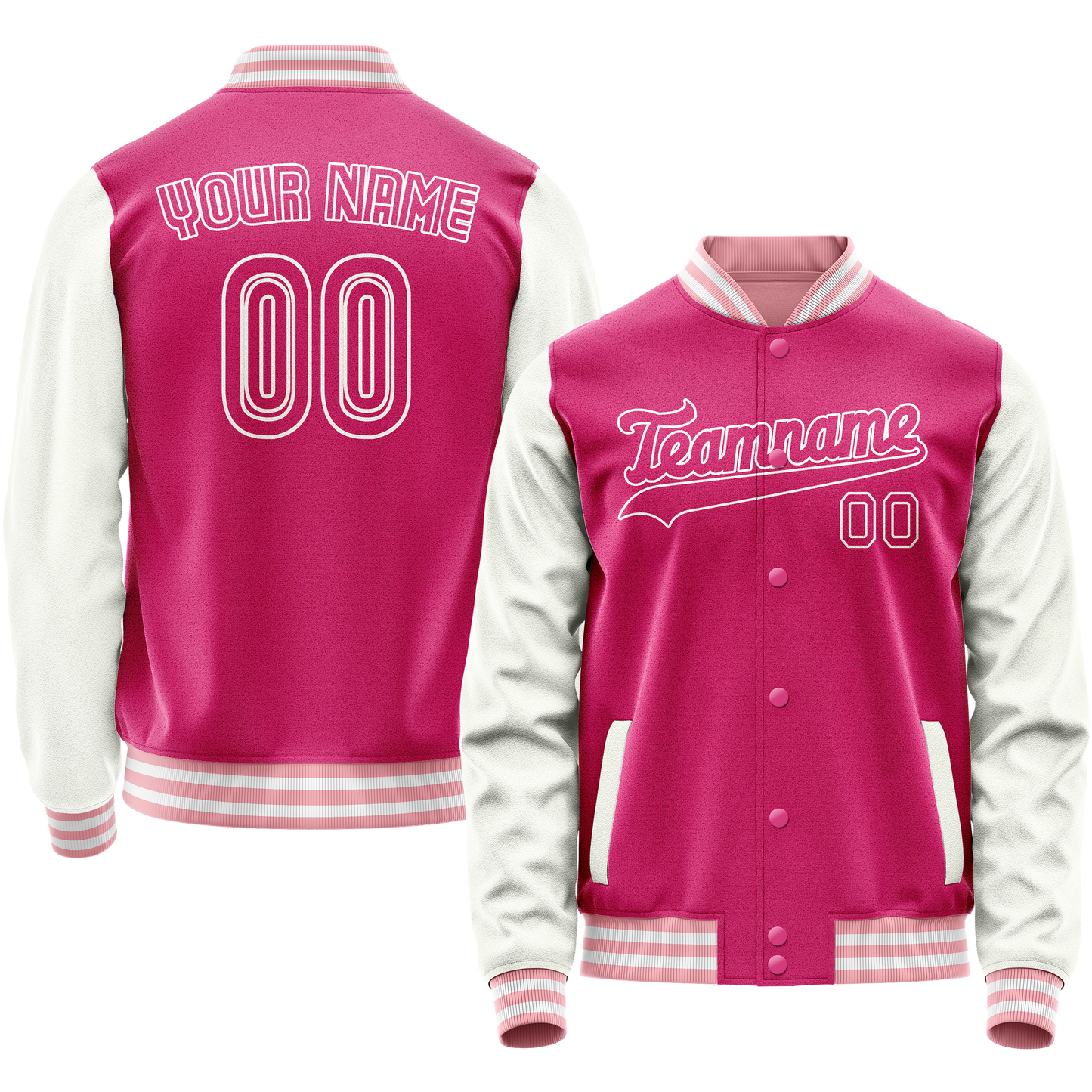 Custom Pink White Solid Color Varsity Letterman Jacket