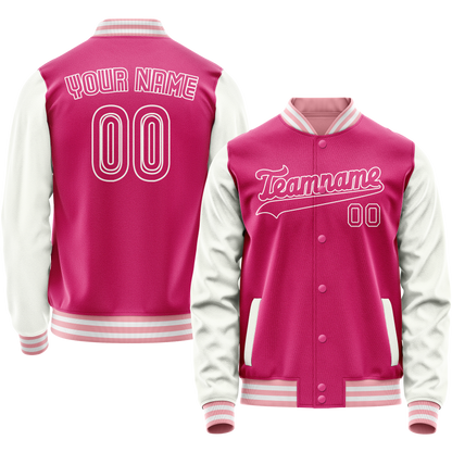 Custom Pink White Solid Color Varsity Letterman Jacket