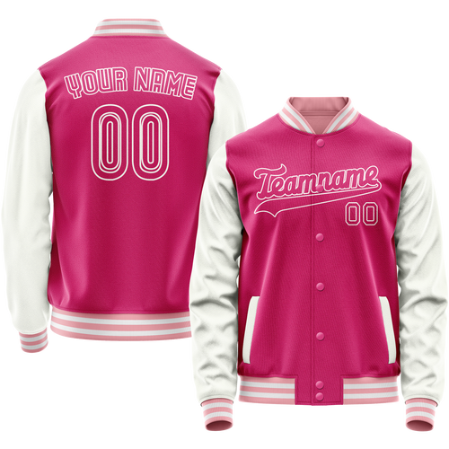 Custom Pink White Solid Color Varsity Letterman Jacket