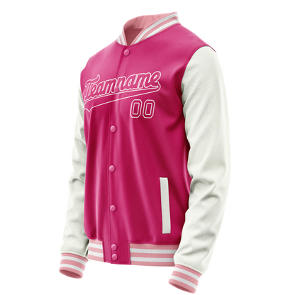 Custom Pink White Solid Color Varsity Letterman Jacket