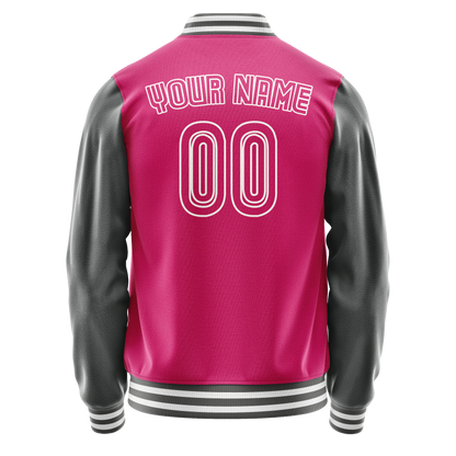 Custom Pink Gray Solid Color Varsity Letterman Jacket