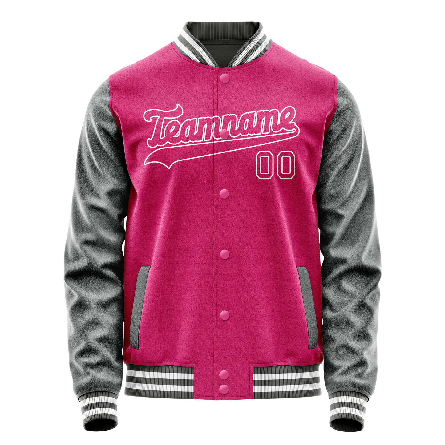 Custom Pink Gray Solid Color Varsity Letterman Jacket