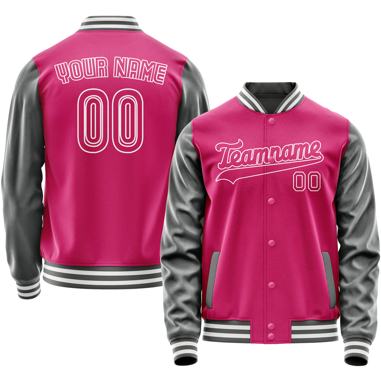 Custom Pink Gray Solid Color Varsity Letterman Jacket