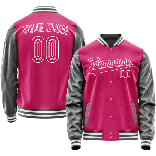 Custom Pink Gray Solid Color Varsity Letterman Jacket