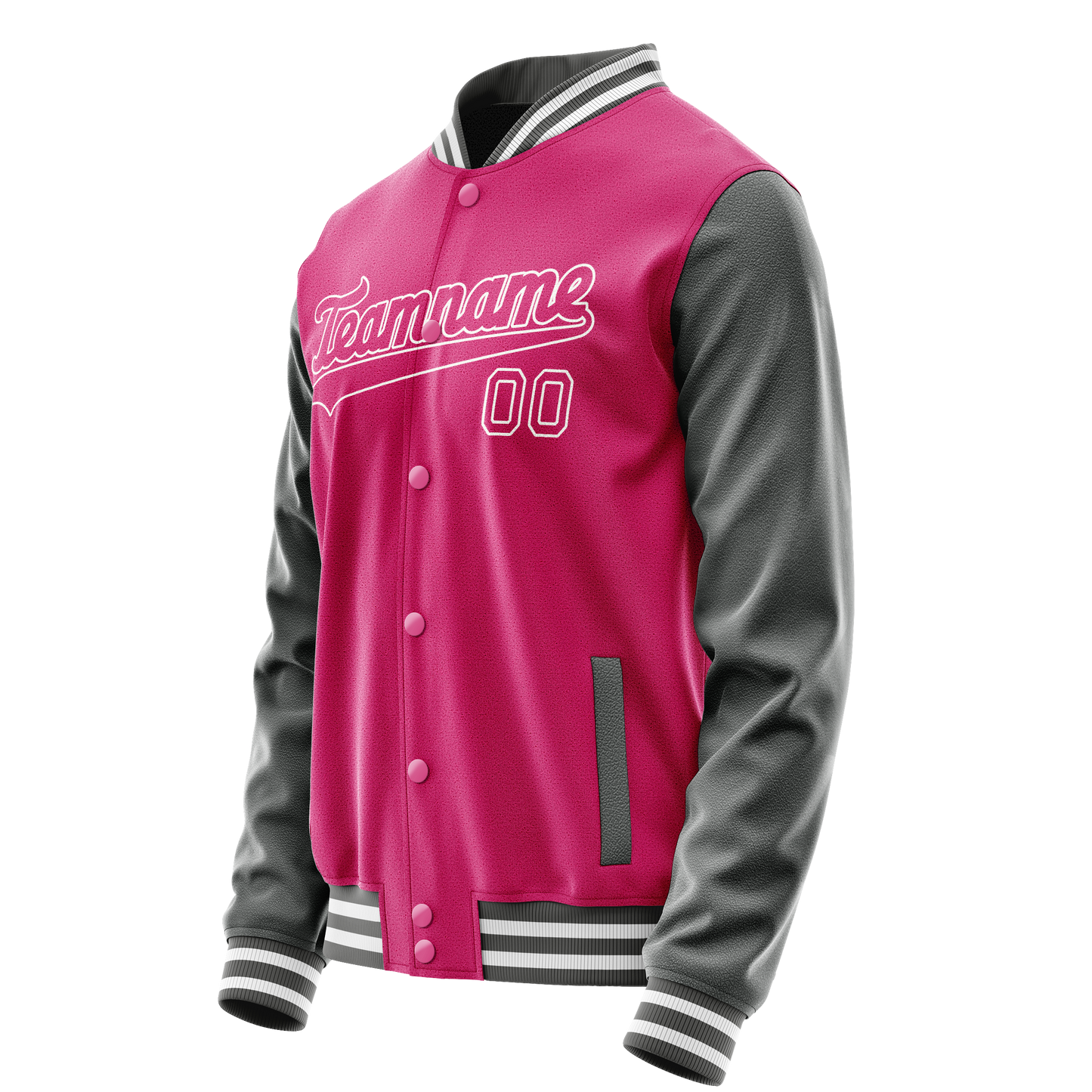 Custom Pink Gray Solid Color Varsity Letterman Jacket