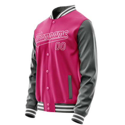 Custom Pink Gray Solid Color Varsity Letterman Jacket