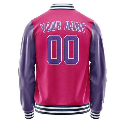 Custom Pink Purple Solid Color Varsity Letterman Jacket