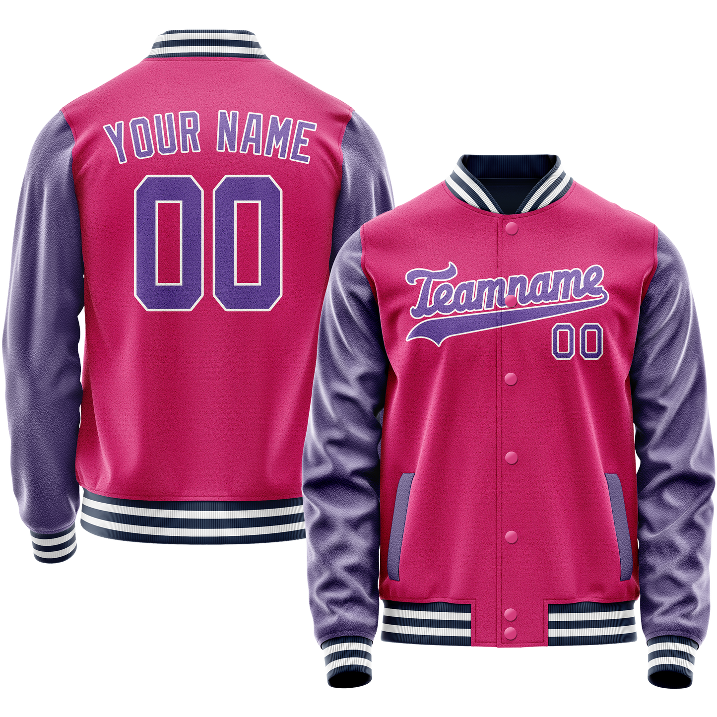 Custom Pink Purple Solid Color Varsity Letterman Jacket
