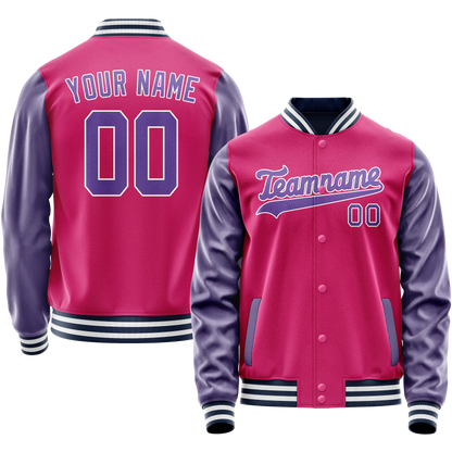Custom Pink Purple Solid Color Varsity Letterman Jacket