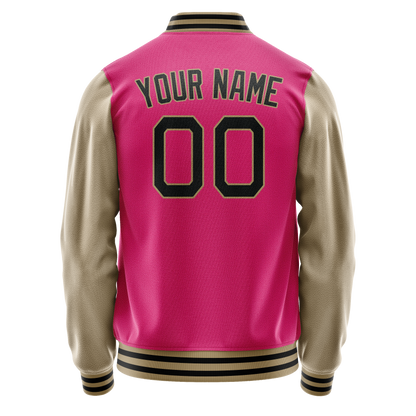 Custom Pink Cream Solid Color Varsity Letterman Jacket