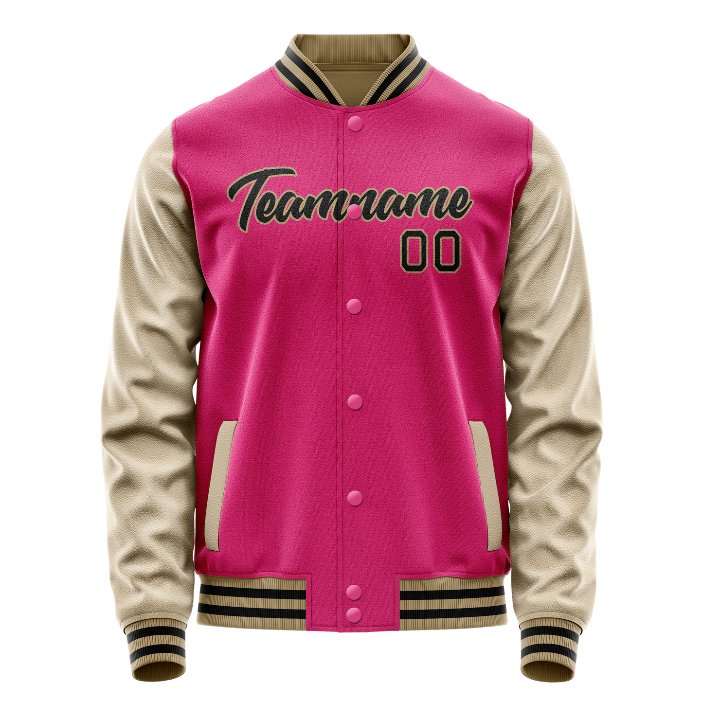 Custom Pink Cream Solid Color Varsity Letterman Jacket