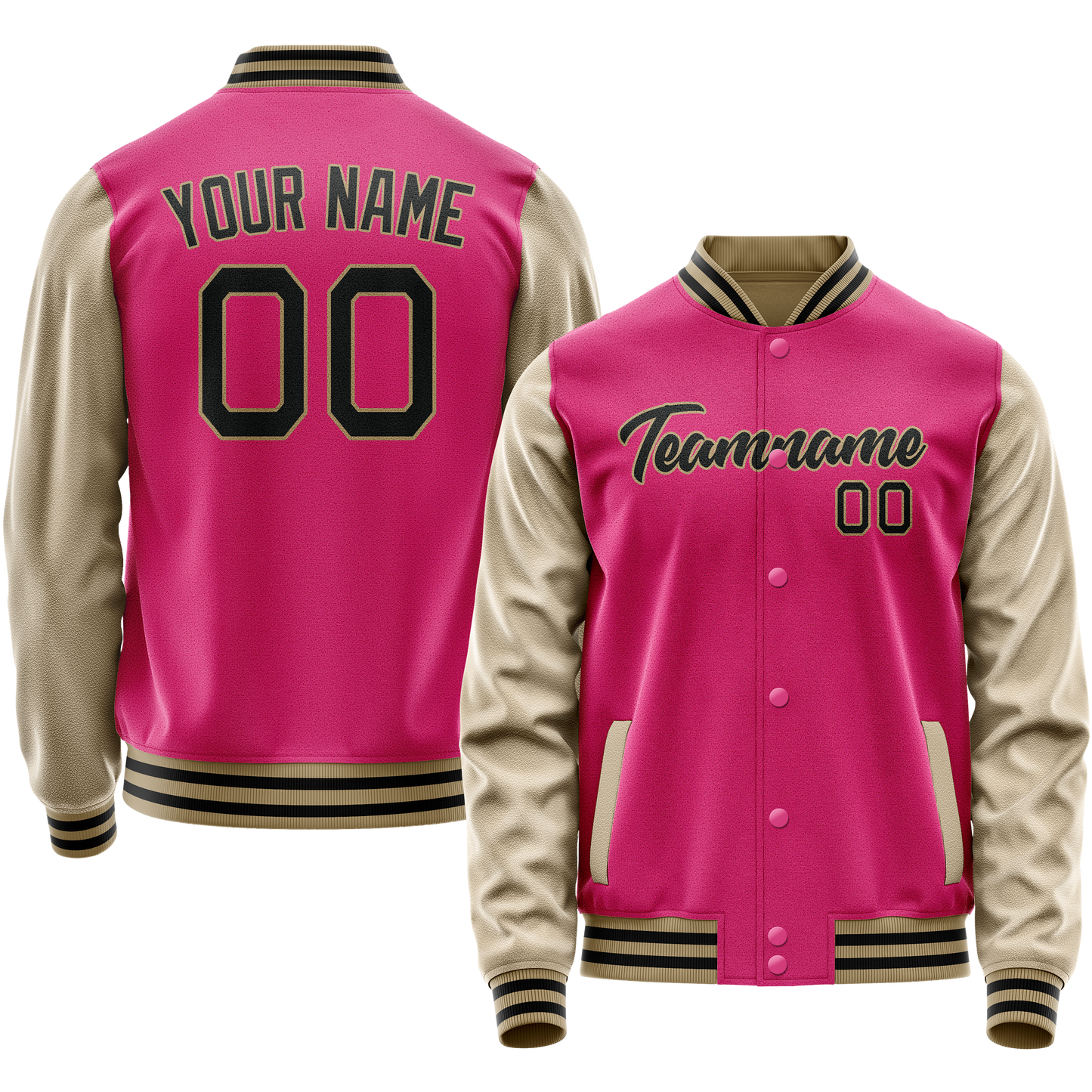 Custom Pink Cream Solid Color Varsity Letterman Jacket