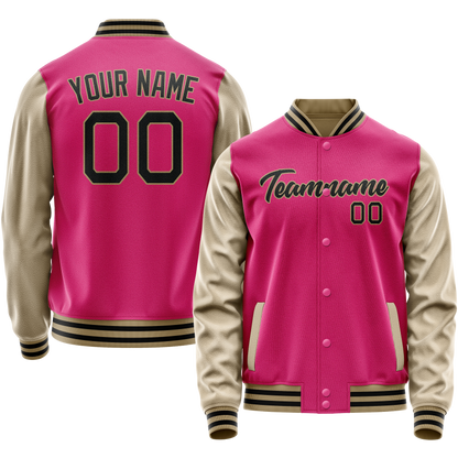 Custom Pink Cream Solid Color Varsity Letterman Jacket
